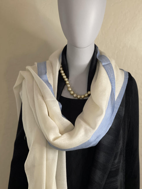 SILK AND WOOL COLORED BORDER - OFF WHITE AND BLACK - makersweave.com